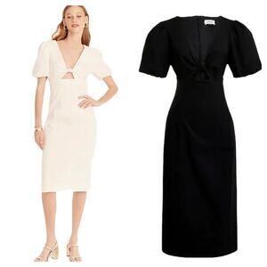 J Crew Collection Dress Size‎ 4 Black Cotton Twill Cutout Puff Sleeve Festive